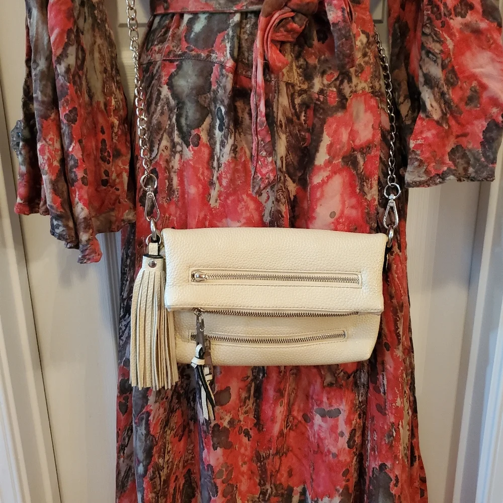 Black Rivet - Cream - Crossbody Bag with Silver Accents - Boho